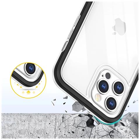 Custodia Trasparente 3in1 Per Iphone 12 Pro Max, Cover In Gel Con Cornice, Nera - Foto 5