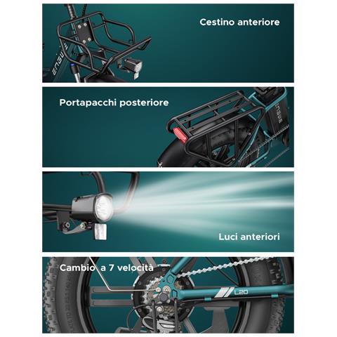 L20 BOOST Bicicletta elettrica pieghevole 250W, batteria agli ioni di litio 48V 13Ah, freni a disco idraulici, sospensione completa, pneumatici grassi 20x4.0, adatta città e fuoristrada, Nero - Foto 2