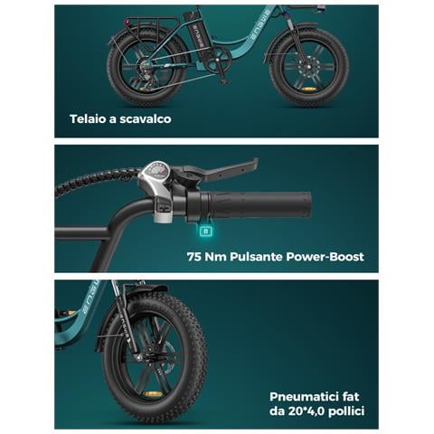 L20 BOOST Bicicletta elettrica pieghevole 250W, batteria agli ioni di litio 48V 13Ah, freni a disco idraulici, sospensione completa, pneumatici grassi 20x4.0, adatta città e fuoristrada, Nero - Foto 8
