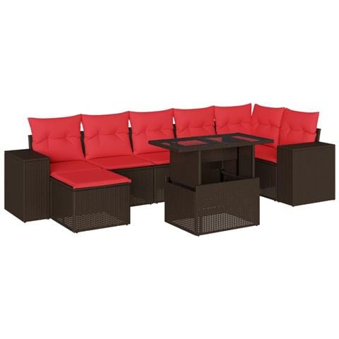 Set Divani da Giardino 8 pz con Cuscini Marrone in Polyrattan - Foto 1