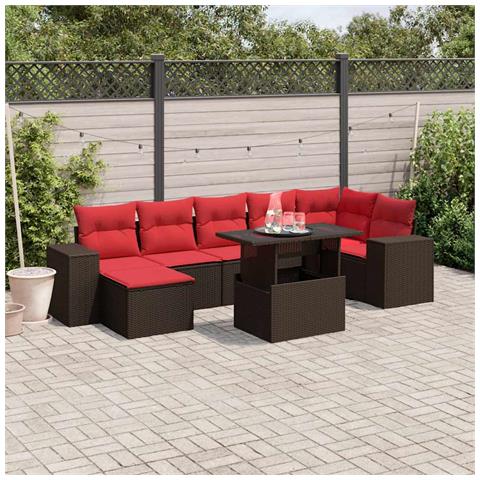 Set Divani da Giardino 8 pz con Cuscini Marrone in Polyrattan - Foto 2