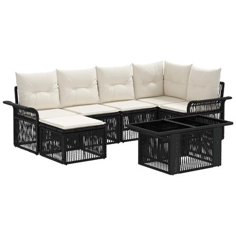 Set Divano da Giardino 7 pz Nero e Bianco Crema polyrattan - Foto 1