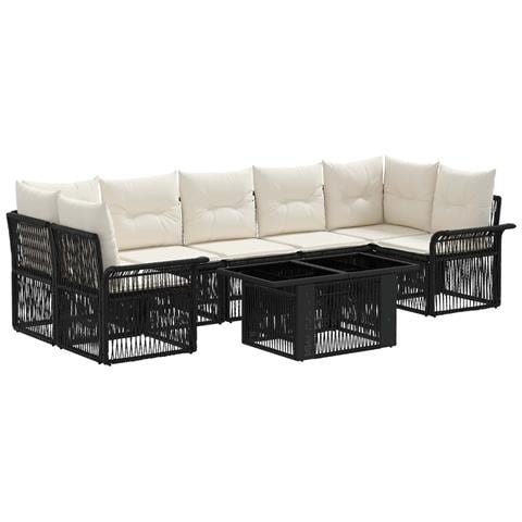Set Divano da Giardino 8 pz Nero e Bianco Crema polyrattan - Foto 1