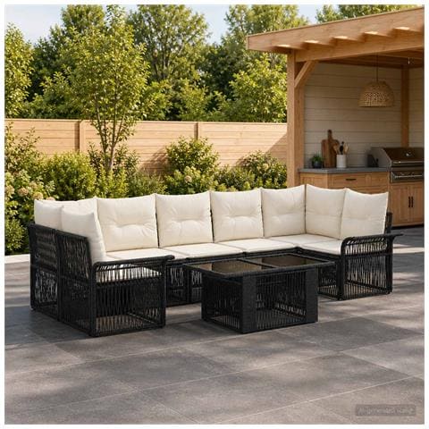 Set Divano da Giardino 8 pz Nero e Bianco Crema polyrattan - Foto 10