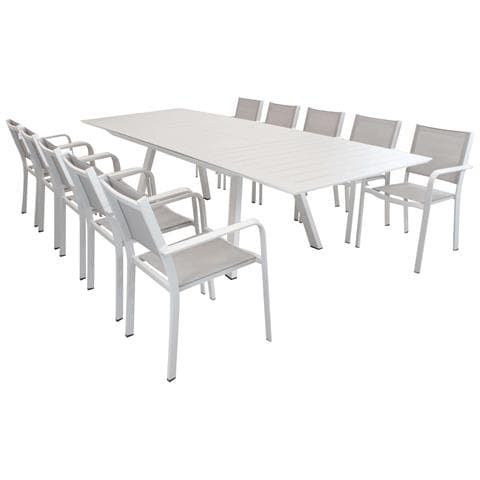 Set Tavolo Giardino Allungabile Rettangolare 200/300 X 110 Con 10 Poltrone In Alluminio Tortora Per Esterno - Foto 1