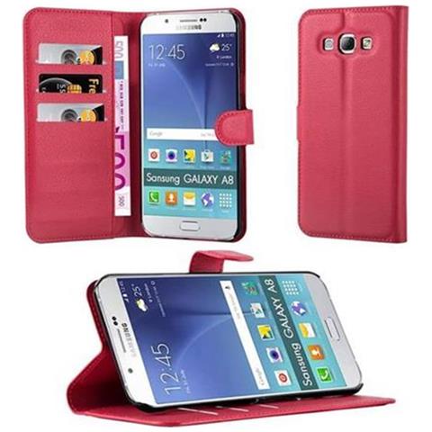 Custodia Compatibile Con Samsung Galaxy A8 2015 In Rosso Carminio - Coperchio Protettiva Con Chiusura Magnetica, Funzione Stand E Tasca Per Le Carte - Foto 1