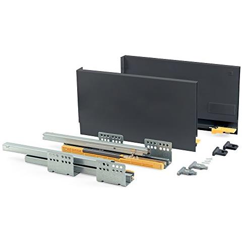 Kit Cassetto Cucina O Bagno Con Guide Ad Estrazione Totale E Chiusura Soft, Altezza 185mm E Profondità 500mm, Grigio Antracite - Foto 1