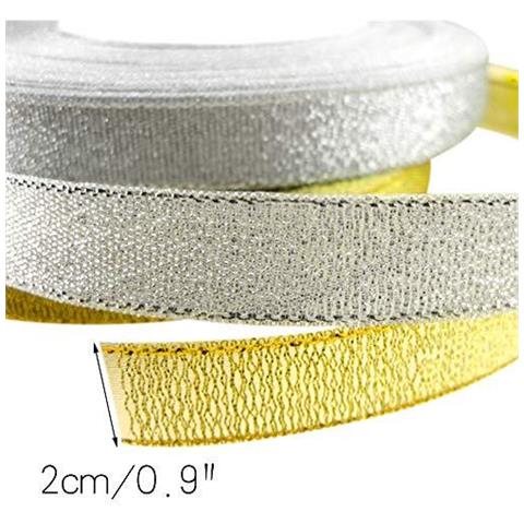 Organza Gift Wrap Nastro 44 M Oro E Il Nastro Dargento Per Il Natale Regalo Di Ringraziamento Del Mestiere - 2 Rotolo X 22m - Foto 2