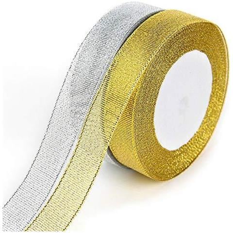 Organza Gift Wrap Nastro 44 M Oro E Il Nastro Dargento Per Il Natale Regalo Di Ringraziamento Del Mestiere - 2 Rotolo X 22m - Foto 1