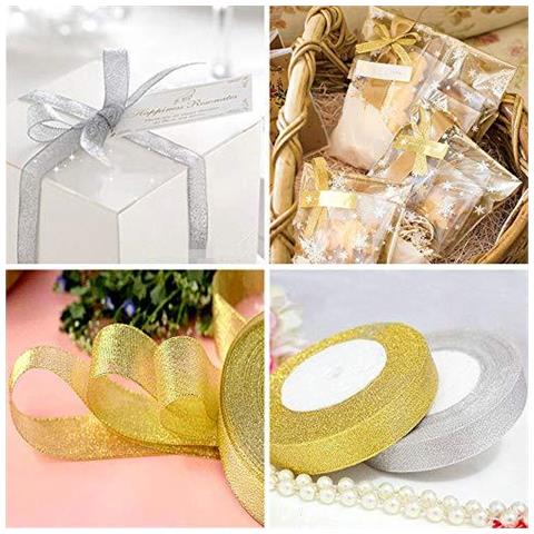 Organza Gift Wrap Nastro 44 M Oro E Il Nastro Dargento Per Il Natale Regalo Di Ringraziamento Del Mestiere - 2 Rotolo X 22m - Foto 4
