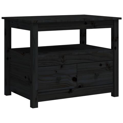 Tavolino Da Salotto Nero 71x49x55 Cm In Legno Massello Di Pino - Foto 2