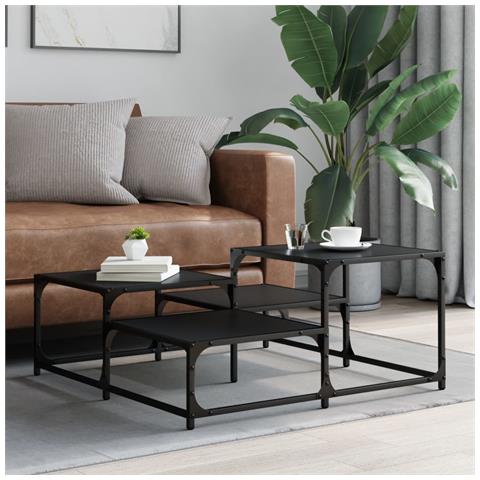 Tavolino Da Salotto Nero 87,5x87,5x40 Cm In Legno Multistrato - Foto 3