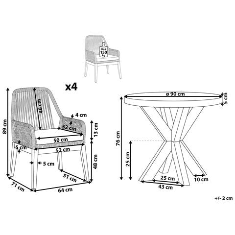 Set Da Esterno Con Tavolo Tondo In Cemento E 4 Sedie Beige Olbia - Foto 2