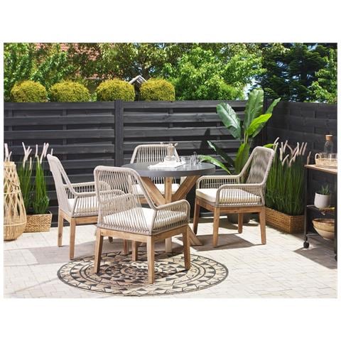 Set Da Esterno Con Tavolo Tondo In Cemento E 4 Sedie Beige Olbia - Foto 1