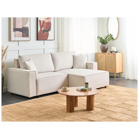 Divano Letto 3 Posti Karila Tessuto Beige Chiaro Con Contenitore Lato Sinistro - Foto 1