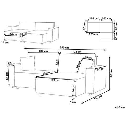 Divano Letto 3 Posti Karila Tessuto Beige Chiaro Con Contenitore Lato Sinistro - Foto 12