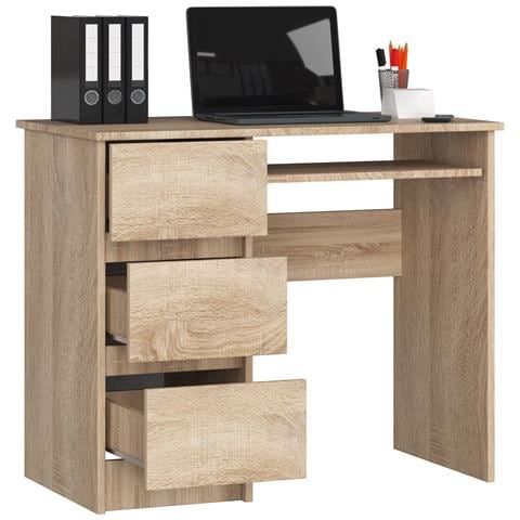 Scrivania per computer A6 sinistro, 3 cassetti, 90x50x77 cm, Colore Sonoma Quercia - Foto 2