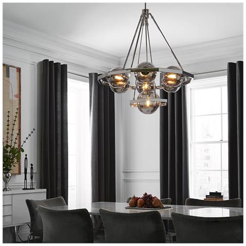 Lampadario Contemporaneo Harper Acciaio Nichel Lucido Vetro 7 Luci E14 - Foto 5