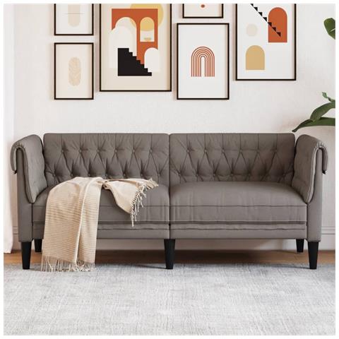 Divano Chesterfield A 2 Posti Tortora In Tessuto - Foto 8