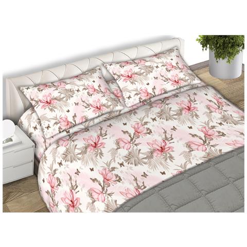 Completo Lenzuola Matrimoniale 100% Cotone Made Italy Disegno Leaves Cn Matrimoniale Rosa - Foto 1