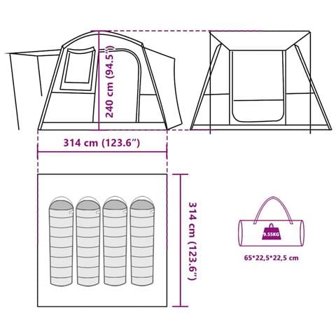 Tenda da Campeggio per Auto per 4 Persone Verde Impermeabile - Foto 10