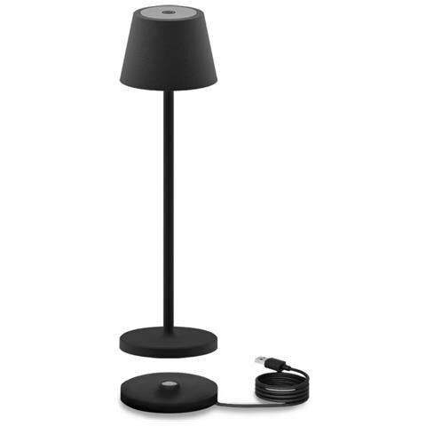 Lampada Da Tavolo Ricaricabile Gaia - Nero - Metallo - 7,5x7,5x27 Cm - Foto 2