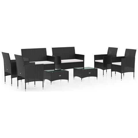 Set Divani Da Giardino 8 Pz Con Cuscini In Polyrattan Nero - Foto 1