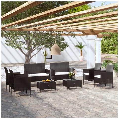 Set Divani Da Giardino 8 Pz Con Cuscini In Polyrattan Nero - Foto 8