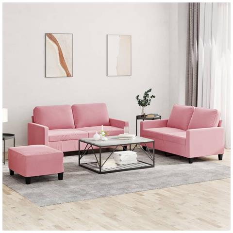 Set Di Divani 3 Pz Con Cuscini Rosa In Velluto - Foto 8