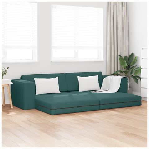Divano Letto Pavimento 2-in-1 Verde Scuro 245x150x60.5 cm Tessuto - Foto 2