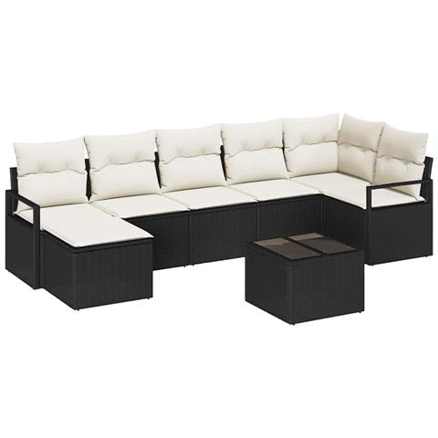 Set di Divani da Giardino da 7 Pezzi con Cuscini Rattan Sintetico Marrone, Divano da Giardino bianco a 2 Posti con Cuscini Rattan Sintetico Nero - Foto 1