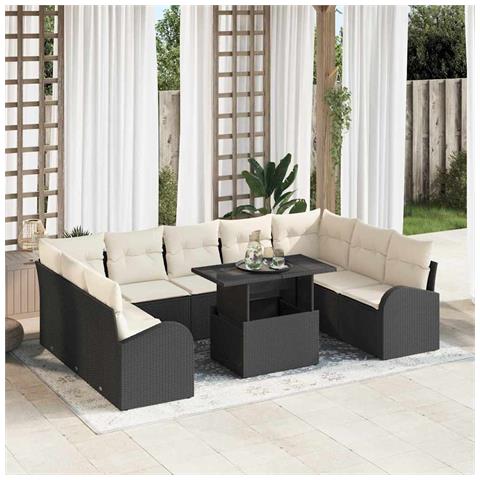 Set divani giardino  10 pezzi con cuscini rattan nero, Divano giardino 2 posti  con spazio stoccaggio e cuscini rattan nero - Foto 2