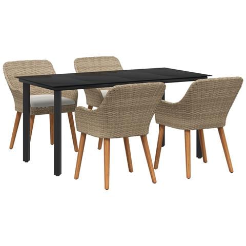 Set da Pranzo da Giardino Beige in Poly Rattan da 5 Pezzi - Foto 1