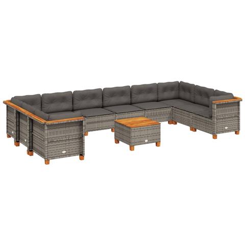 Set Divani da Giardino 11 pz con Cuscini in Polyrattan Grigio - Foto 1
