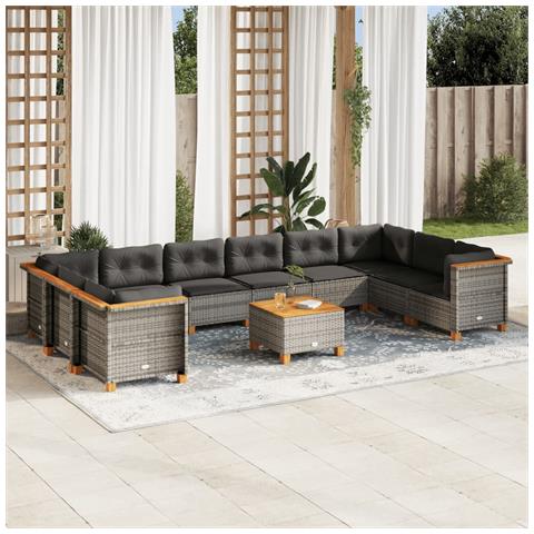 Set Divani da Giardino 11 pz con Cuscini in Polyrattan Grigio - Foto 2