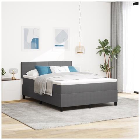 Letto con Rete a Doghe e Materasso Grigio 160x200 cm Tessuto di Corduroy - Foto 2