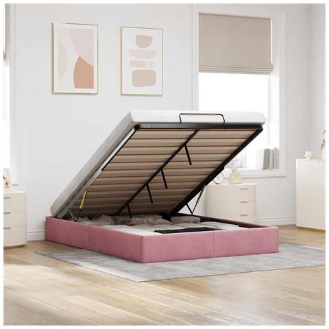Struttura Letto Pouf senza Materasso Rosa 140x190 cm in Velluto - Foto 2