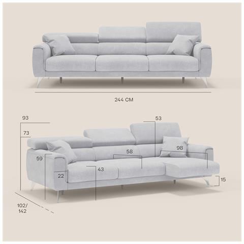 Caravaggio Divano 3 Sedute Allungabili In Tessuto Impermeabile T02 Beige - Foto 6