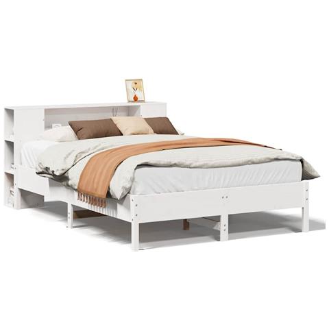Letto Libreria senza Materasso Bianco 135x190 cm Legno di Pino - Foto 1
