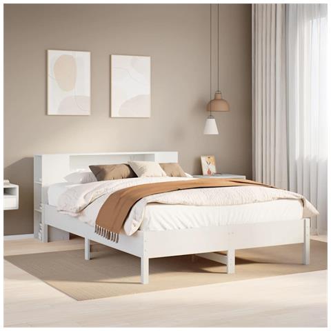 Letto Libreria senza Materasso Bianco 135x190 cm Legno di Pino - Foto 2