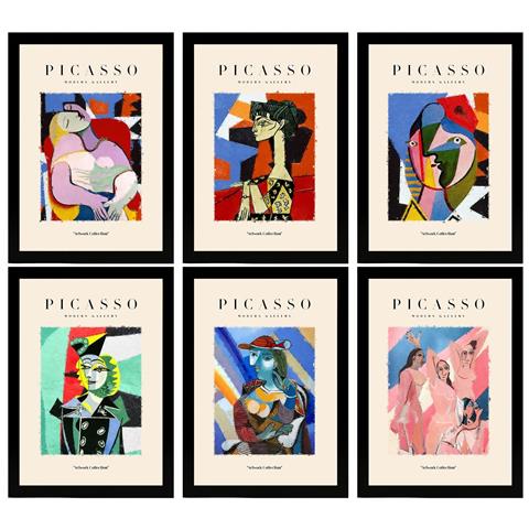 Set Di 6 Stampe Künstlerischen Illustrationen Von Pablo Picasso Körper Sammlung Von Dekorationsgemälden Im Kunstgalerie Stil A3 Cornice Nera - Foto 1