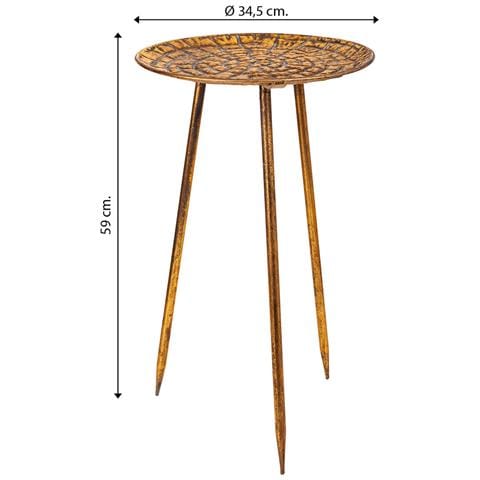Tavolino Angolare In Metallo Dorato 34,5x34,5x59h - Foto 6