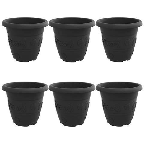 Vaso Rotondo per Fiori 6 pcs Nero Ø 26 x 21.5 cm Plastica - Foto 1