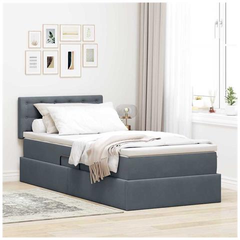 Letto con Contenitore Grigio scuro 100 x 200 cm Velluto - Foto 2