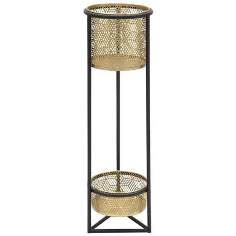 Portavasi Doppio In Ferro Nero E Gold - Due Livelli Ø 23 X H 80 Cm - Foto 1