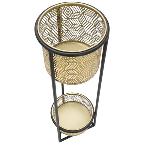 Portavasi Doppio In Ferro Nero E Gold - Due Livelli Ø 23 X H 80 Cm - Foto 2