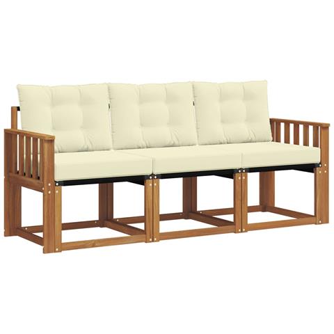 Set di divani da esterno con cuscino 3 pcs Naturale e Crema - Foto 1