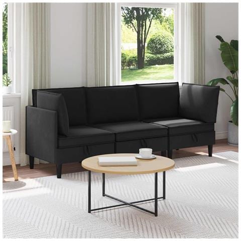 Set di mobili per il soggiorno 3 pcs Nero Tessuto - Foto 2