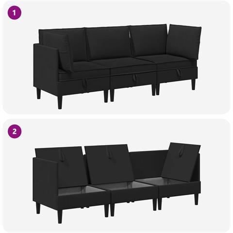 Set di mobili per il soggiorno 3 pcs Nero Tessuto - Foto 8