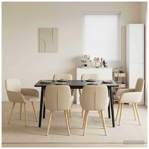 Sedie da pranzo 6 pcs Tessuto Crema 56,5 x 50 x 87,5 cm - Foto 2